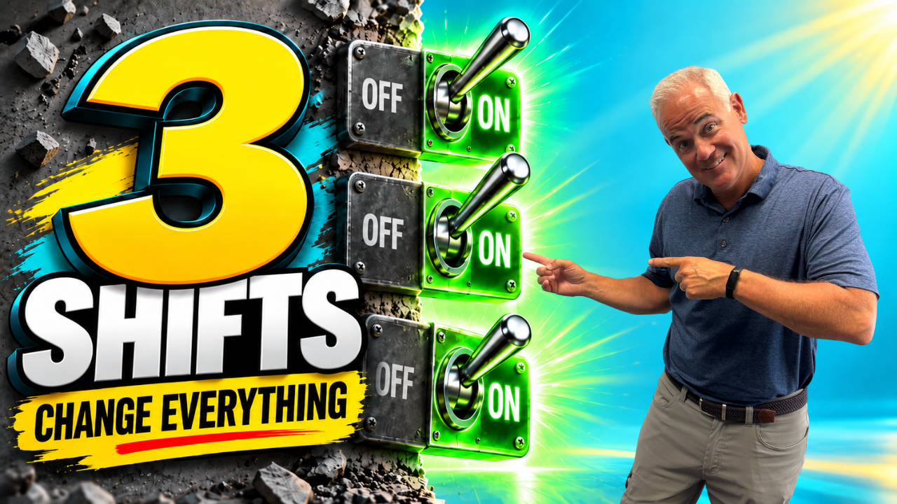 DMJ 1 on 1: Three Shifts That Change Everything Kirby Hasseman points to three switches turned on beside the words “3 Shifts Change Everything.”